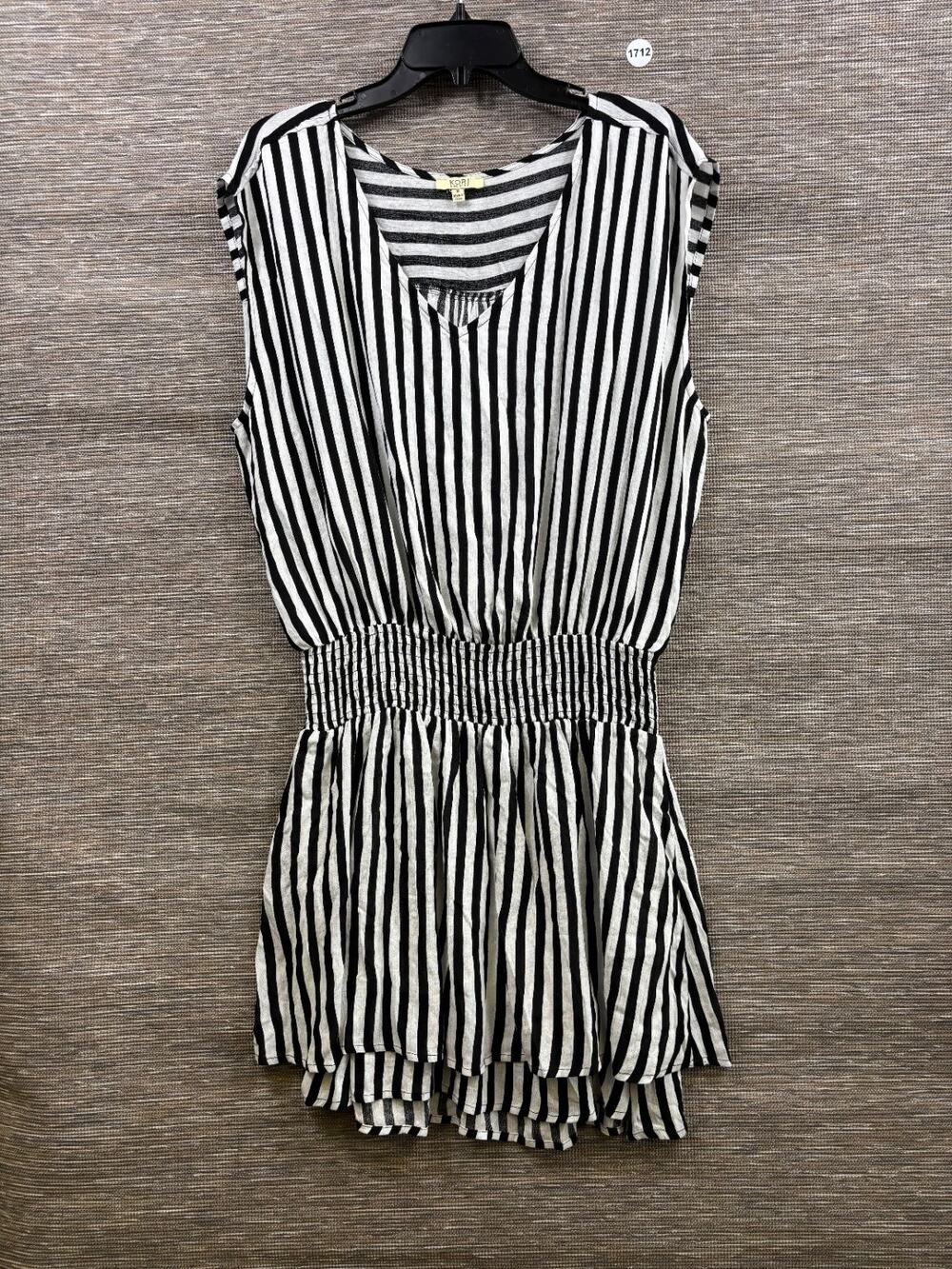 Kori America Striped Blouson Dress Womens Size M Black White Sleeveless